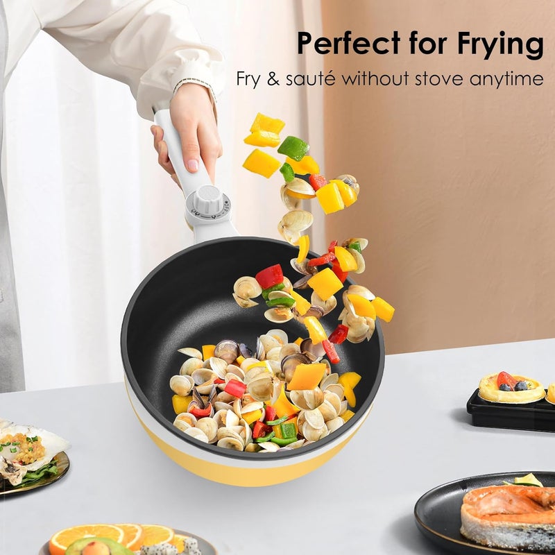 Audecook Hot Pot Electric, 1.7L Mini Electric Skillet Portable Nonstick Sauté Pan with Power Adjustment, Ramen Cooker Travel Multicooker for Steak/Soup/Egg/Oatmeal/Noodles (Tongs for Cooking Included) - Image 2